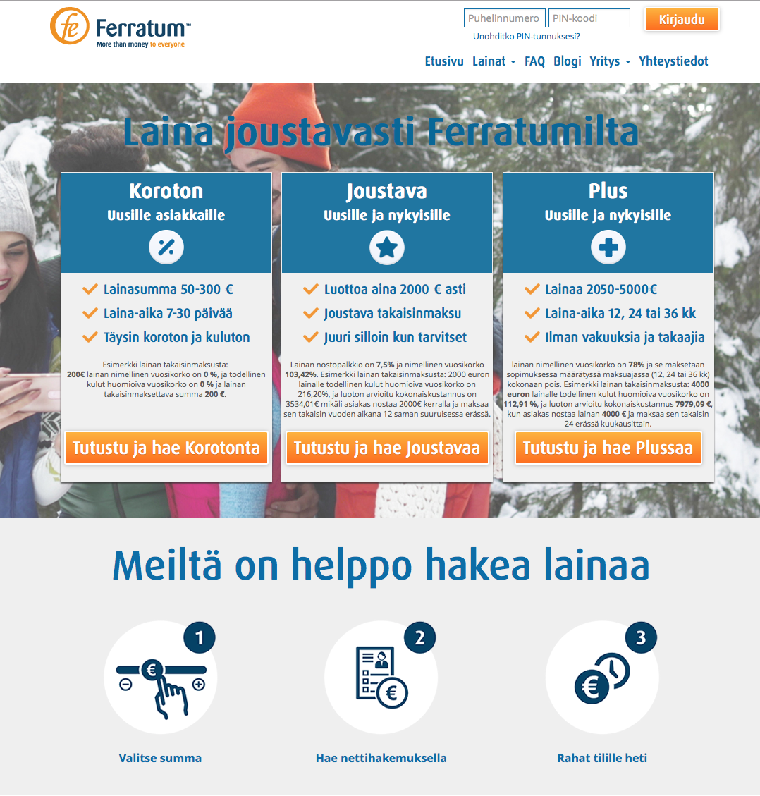 Ferratum.fi – lainaa yli 18-vuotiaille 50 – 5000€